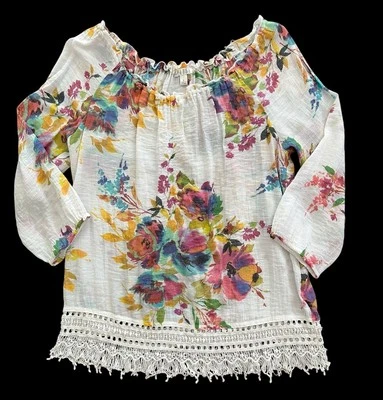Spence цветочный кружева блузка верхний женский размер S крестьянские кисточки сад цветной - Изображение 1 из 4