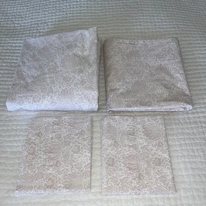 RALPH LAUREN Water Lily Jacobean 4P FULL SHEET SET COTTON Shell Pink - Picture 1 of 7