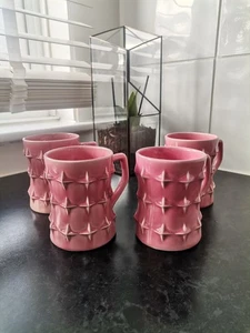 Casa Pupo Portugal Rare Pink Glaze Ceramic Mugs x 4 Vintage Art Deco Cups - Picture 1 of 21