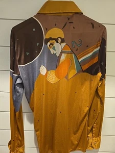 Rare Vintage 70s Unique Mod Cartoon Nik Nik Unisex Medium Button Up Shirt Disco - Picture 1 of 21