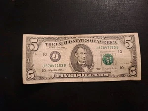1995 $5 Five Dollar Bill, Federal Reserve Note Vintage United States. - Picture 1 of 2