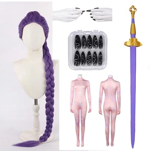 Rumi Korean Superstar Cosplay Rose Stage Uniform Jumpsuit+Hairs Wigs+Sword+Nail - Picture 1 of 49