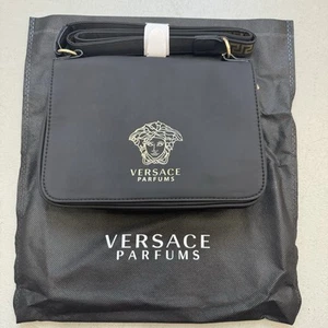 Versace Parfums Schwarz Gold Schultertasche Umhängetasche + Staubbeutel Neu mit Etikett 6x9" - Bild 1 von 5