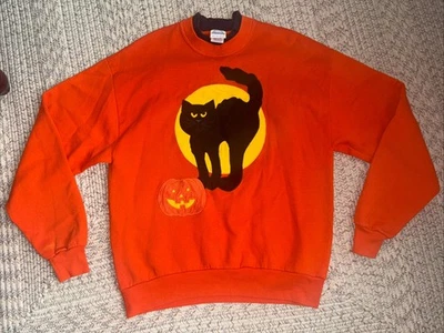 Винтажный 80-х просто утка толстовка женщин большой оранжевый кот пуловер для Хэллоуина - Изображение 1 из 4