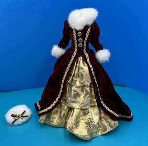 BARBIE MANTEL/JACKE KLEID BURGUNDER/GOLD, WEISS KUNSTFELL WINTERSTIL PUPPENKLEIDUNG - Bild 1 von 9