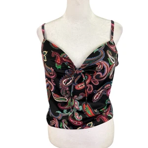 Victoria's Secret 36C Push Up Tankini Black Paisley Spaghetti Straps Swim Top - Picture 1 of 8