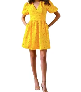 Prabal Gurung For JCPenney gelb Puffärmel V-Ausschnitt Blumen Partykleid Größe 4 - Bild 1 von 11