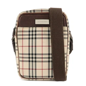 Authentic BURBERRY Nylon Leather Nova Plaid Shoulder Bag Beige Brown Used F/S - Picture 1 of 24