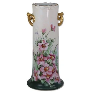 Limoges Hand Painted Roses Greenery Gold Rim Porcelain Vase Antique 1912 - Picture 1 of 6