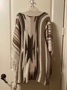 LAUREN RALPH LAUREN Women's size M Brown Knit Wool Cardigan Southwestern Fringe - Picture 1 of 10