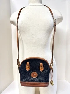 Vintage Dooney & Bourke NORFOLK AWL Shoulder Handbag Black & British Tan Leather - Picture 1 of 19