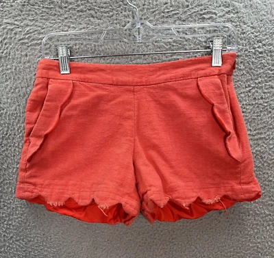 Cynthia Rowley Shorts Womens 2 Orange Linen Blend Scalloped Hem Coastal Nautical - Image 1 of 4