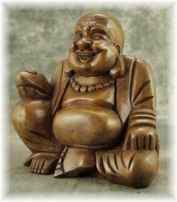 HAPPY-BUDDHA sitzend aus HOLZ Skulptur Deko Geschenk Figur Feng-Shui Neu 15