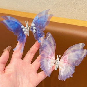 Colorful Wings Big Butterfly Pearl Hair Clip Kids Sweet Lovely Hair Accessories - Picture 1 of 22