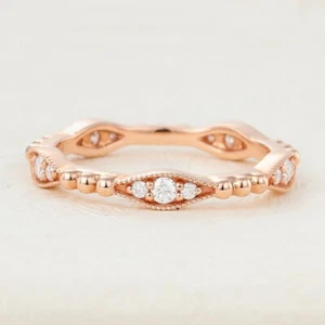 Vintage Round Moissanite Engagement Ring Wedding Band VVS 925 Sterling Silver - Picture 1 of 11