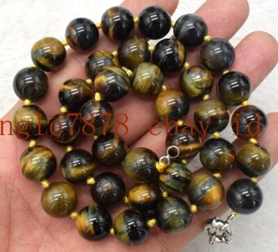 Collar de cuentas redondas de piedras preciosas ojo de tigre azul amarillo natural 6/8/10/12/14 mm 18" Foto 1 de 4
