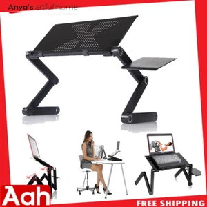 Adjustable Folding Laptop Table Desk Bed Sofa Computer Tray Stand Portable Black - Picture 1 of 12