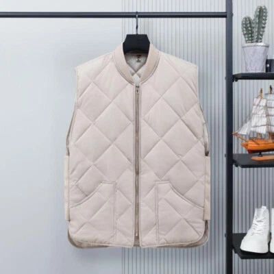 Men Quilted Gilet Tank Tops Padded Jacket Zip Warm Waistcoat Winter Check - Image 1 of 4