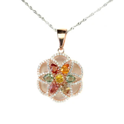 925 Sterling Silver Necklace Pear Sapphire Natural Gemstone Jewelry - Image 1 of 4