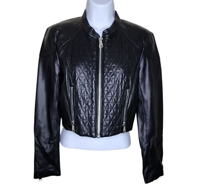 Vintage Y2K Bebe Quilted Leather Motorcycle Jacket Womens Size XS Black - Imagem 1 de 4