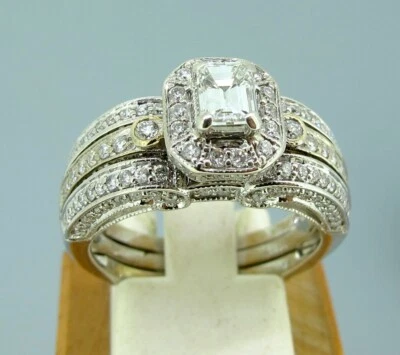 1.28 ctw Diamonds 14k White Gold Engagement & Wedding Band Trio Ring Set 8.25 - Image 1 of 4