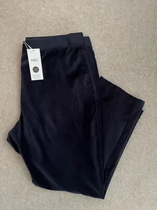 M&S DONNA PANTALONE DONNA BLU NAVY VELLUTO SLIM ALLA CAVIGLIA taglia 16 corto nuovo con etichette - Foto 1 di 10