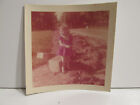 1957 VINTAGE FOUND PHOTOGRAPH COLOR ART OLD PHOTO GIRL RED DRESS DIRT BOX STREET