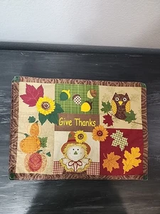 Essential Home Give Thanks Fall Scarecrow Owl Leaf Patchwork Placemats Set of 4 - Picture 1 of 5