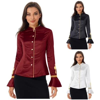 Womens Priest Clergy Shirts Gold Trim with Bell Cuffs Jackets Coat Halloween  - Image 1 of 4
