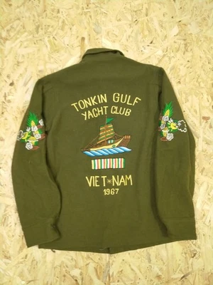 Vintage 70s US ARMY Vietnam Military Custom Embroidery Field Wool Shirt Size S - Image 1 of 4