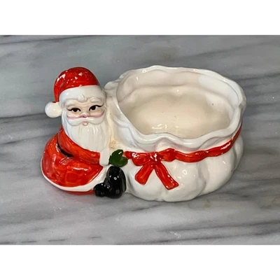 Plato de caramelo vintage de Papá Noel maceta cerámica decoración navideña Foto 1 de 4