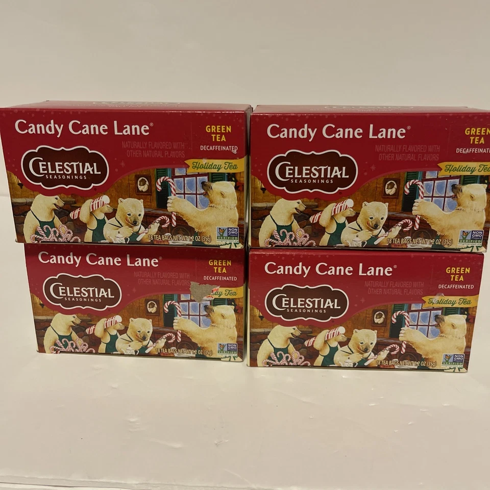 2 Celestial Seasonings Candy Cane Lane Green Tea Decaf Collectible Tin 40bag