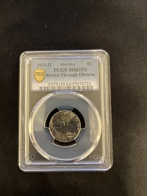 2025 D Denver PCGS MS 65 6FS Jefferson Nickel - Struck Strike Through Error 734 - Image 1 of 3