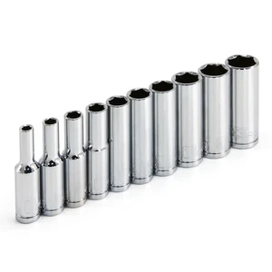 Powerbuilt 10 Piece 1/4 Inch Drive Metric 6 Point Deep Socket Set - 640538 - Picture 1 of 6