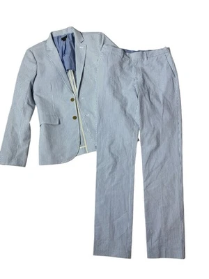 Crewcuts J Crew Boys Seersucker Thompson Suit Blazer Pants BOYS 16 Blue White - Image 1 of 4