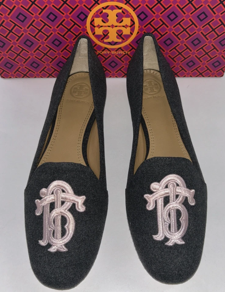 Tory Burch Antonia Monogram Loafer Ballet Flats Ballerina Shoe Grey 7