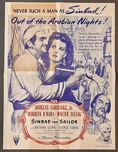 Poster vintage anni '50 RKO Radio Sinbad The Sailor riedizione finestra film - Foto 1 di 3