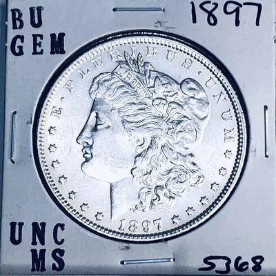 1897 BU GEM MORGAN SILVER DOLLAR UNC MS+++ U.S. MINT RARE COIN 5368 - Image 1 of 3