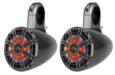 Pair KICKER 43KM654LCW 6.5" 390 Watt Marine Boat Wakeboard Tower LED Speakers - Image 1 of 4