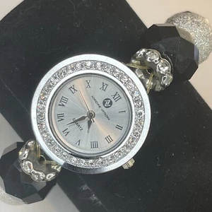 Adrienne Vittadini Collection Silver & Black Gem Women's Watch NEW BATTERY - Picture 1 of 8