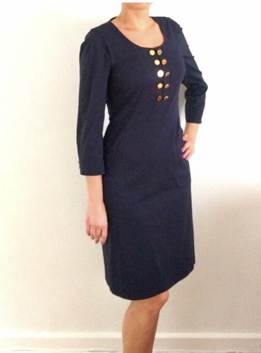 Splendido abito Tory Burch blu navy con bottoni oro! Taglia 6