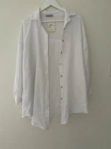 WOMENS ZIZI MADE IN ITALY ONE SIZE OVERSIZED 100 % COTTON WHITE SHIRT - Picture 1 of 7