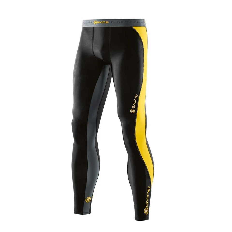 CLEARANCE!! SKINS DNAMIC MENS COMPRESSION LONG TIGHTS - BLACK / CITRON - Image 1 of 1