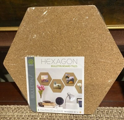 Hexagon Cork Board 3 Tiles Self Adhesive Pin Board Reversible Bulletin Board NEW - Image 1 of 4