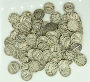Mercury Dimes $10 Face Value 90% Silver 2 Rolls 100 Coin Bulk Lot - Picture 1 of 7