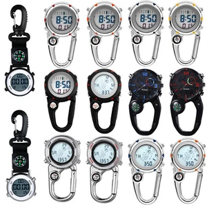 Unisex Clip-on Digital Watch Compass Outdoor Carabiner Backpack Fob Belt Watch - Picture 1 of 95