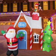 7' Inflatable Christmas Gingerbread House w/Santa and Christmas Tree,LED Lights
