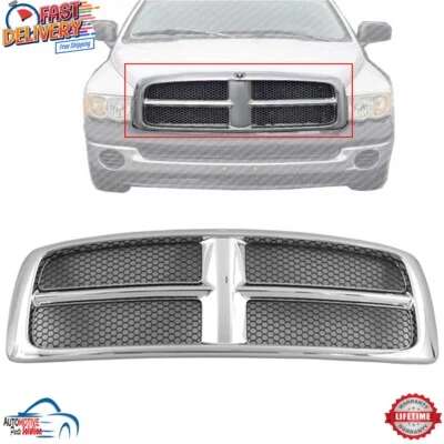 NEW FRONT GRILLE ASSEMBLY CHROME FOR 2002-2005 DODGE RAM 1500 PICKUP CH1200268 - Image 1 of 4