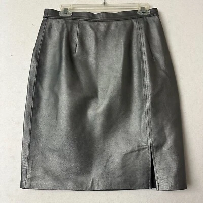 Vintage David Benjamin  Size 12 100% Leather Skirt Gray silver Metallic Pencil - Image 1 of 4