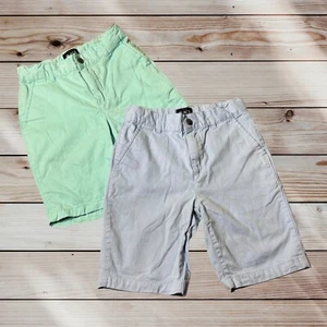 Children's Place Twill Set of 2 Shorts Boys 8 Green Blue Adjustable Waist Casual - Picture 1 of 9